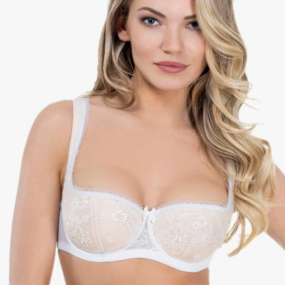 NEW Rosme Eliza Bra 38F White/Nude Unpadded/Soft Bra Thick Straps Germany Lace